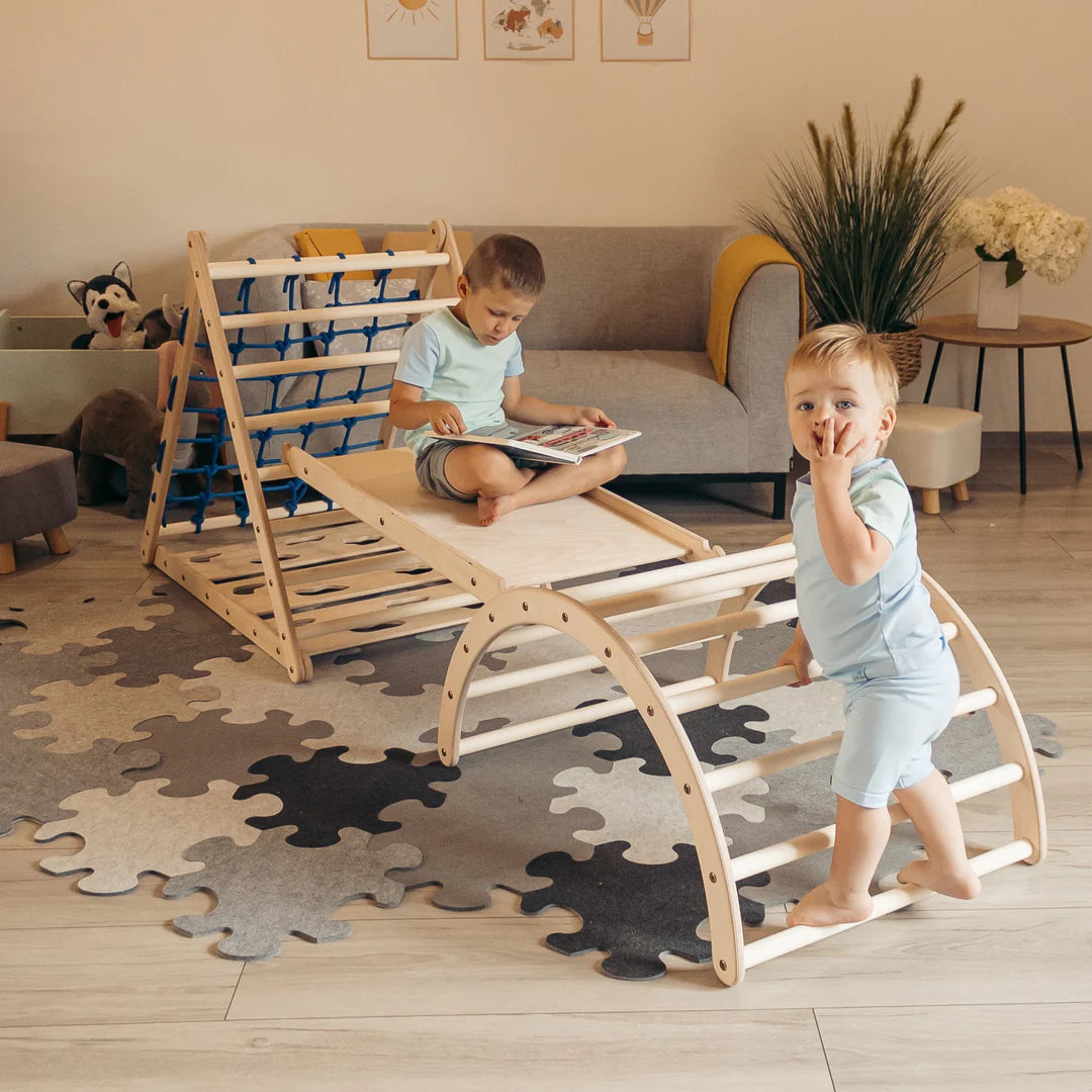 Design4Kids Kletterset Katta - dreiseitiges Kletterdreieck mit Nylonseil, Rutsche und Kletterbogen
