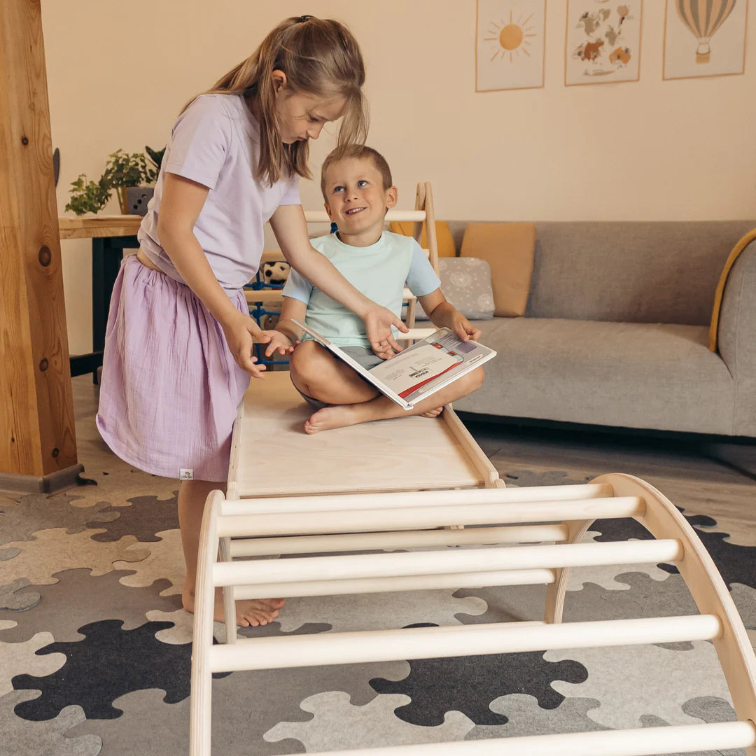 Design4Kids Kletterset Katta - dreiseitiges Kletterdreieck mit Nylonseil, Rutsche und Kletterbogen
