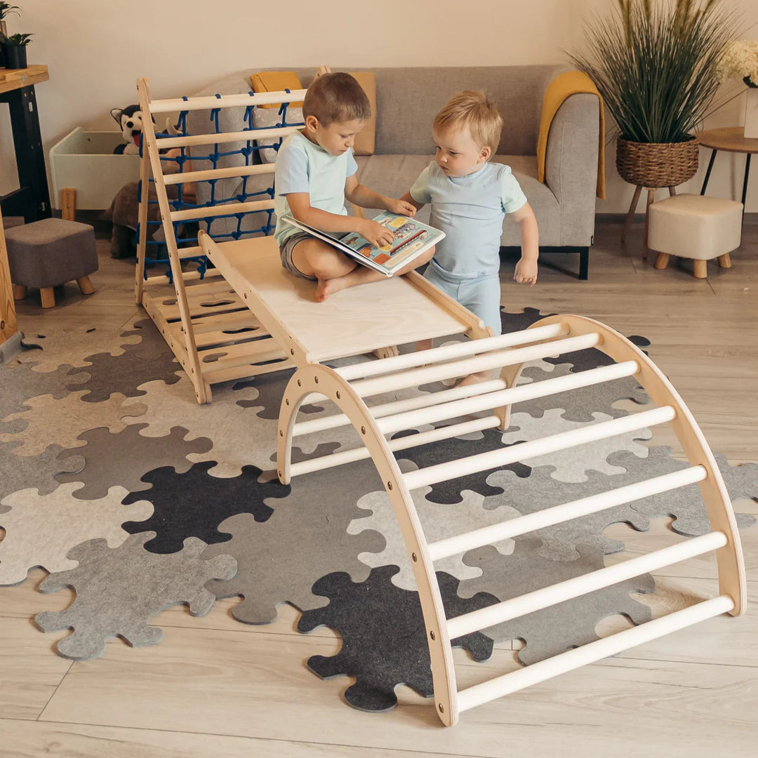Design4Kids Kletterset Katta - dreiseitiges Kletterdreieck mit Nylonseil, Rutsche und Kletterbogen
