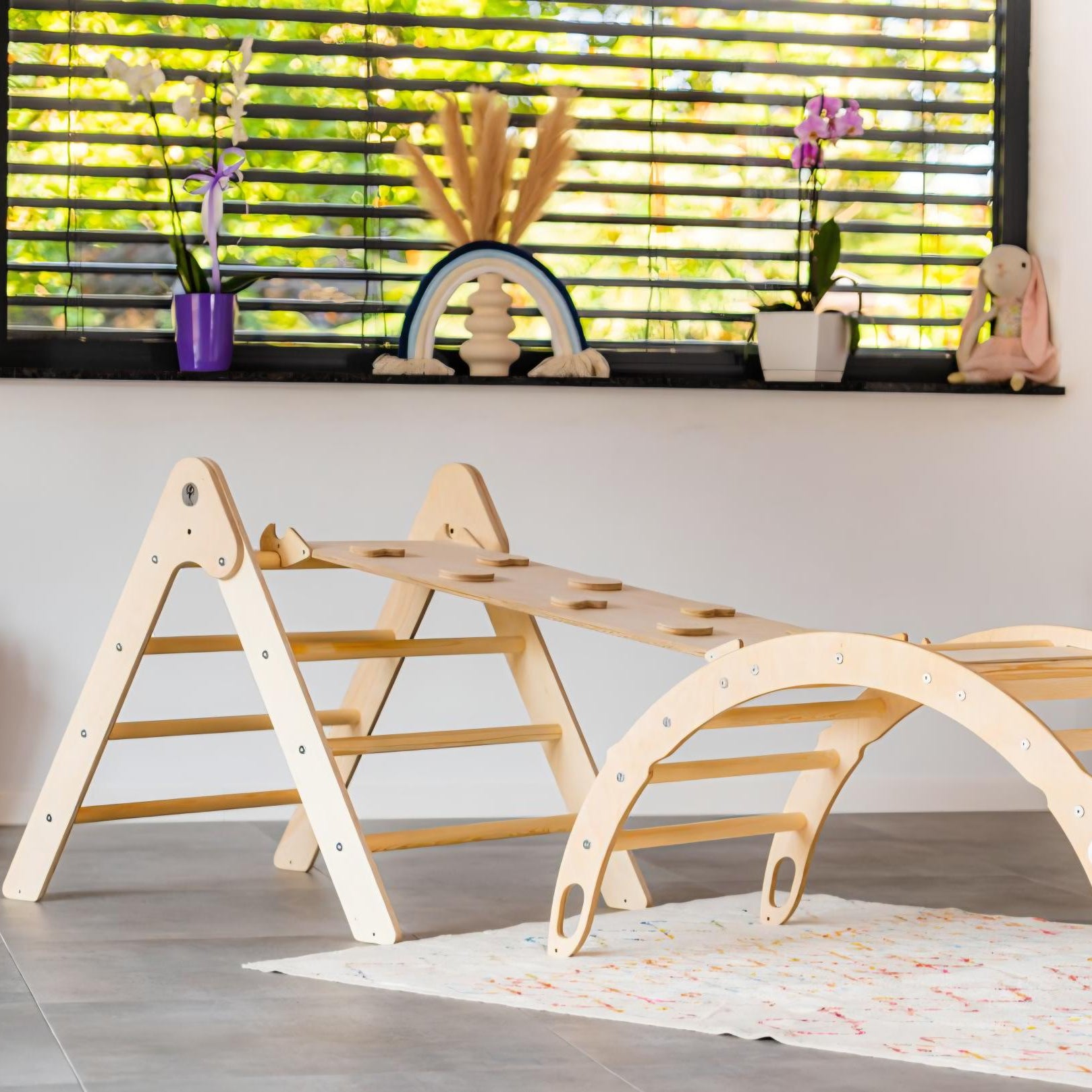 Design4Kids 3-in-1 Montessori Kletterset S - Kletterdreieck, Rutsche & Wippe