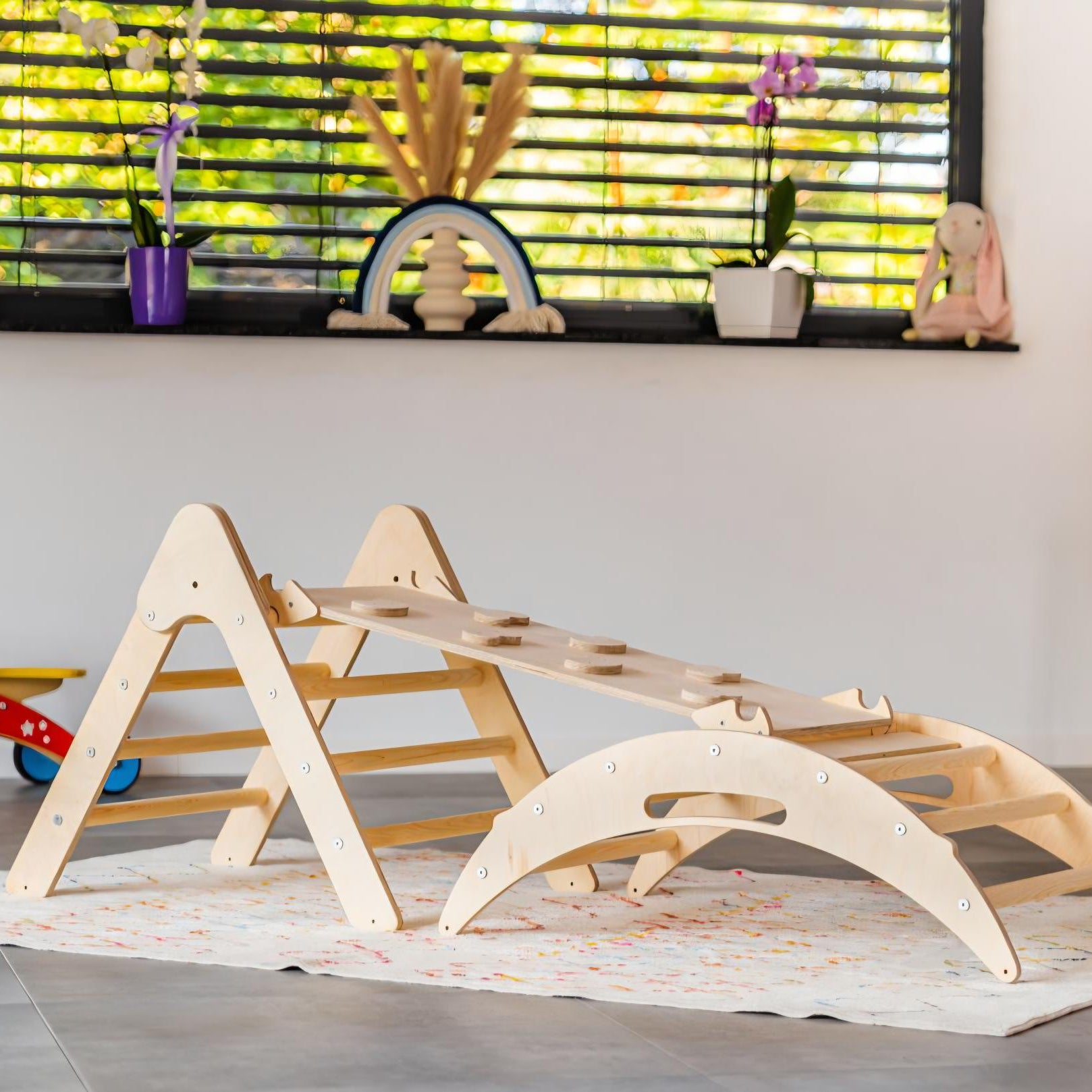 Design4Kids 3-in-1 Montessori Kletterset S - Kletterdreieck, Rutsche & Wippe