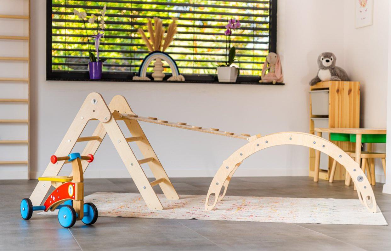 Design4Kids 3-in-1 Montessori Kletterset S - Kletterdreieck, Rutsche & Wippe