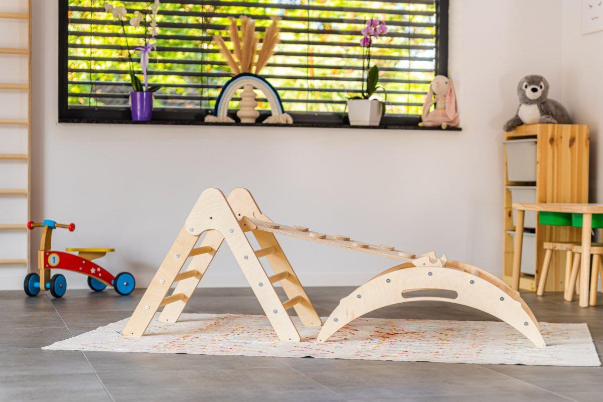 Design4Kids 3-in-1 Montessori Kletterset S - Kletterdreieck, Rutsche & Wippe