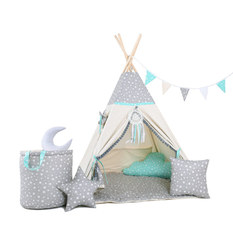 Design4Kids Tipi-Zelt XL-Set Mint Star - beige
