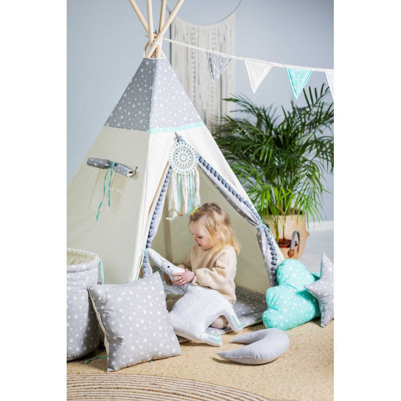Design4Kids Tipi-Zelt XXL-Set Mint Star - beige