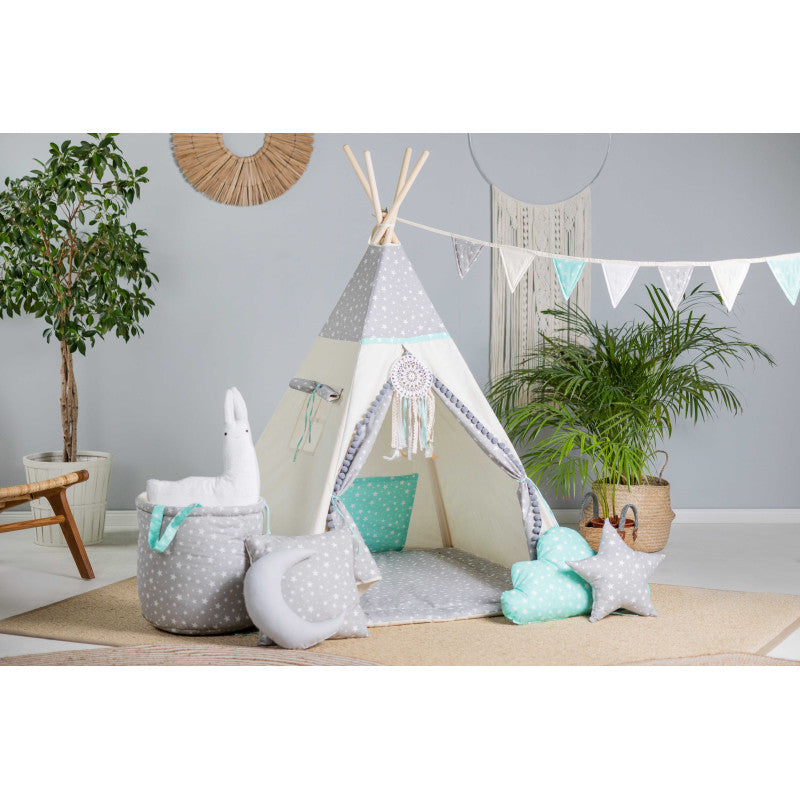 Design4Kids Tipi-Zelt XXL-Set Mint Star - beige