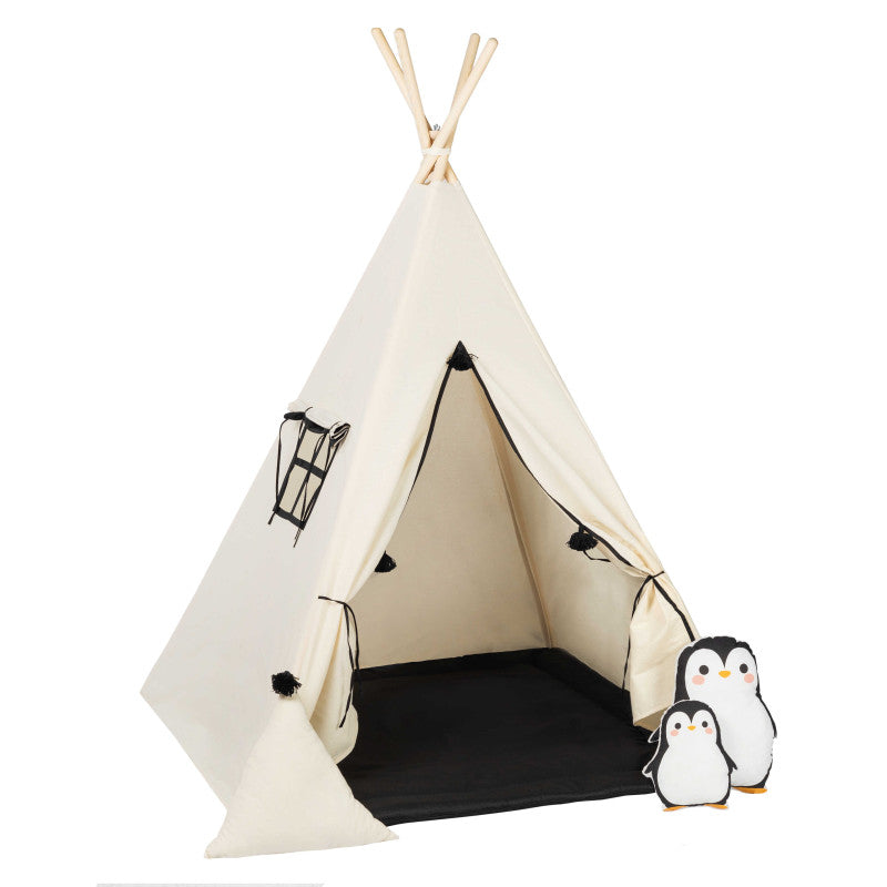 Design4Kids Tipi-Zelt M-Special Set Creamy Coal Penguine- creme