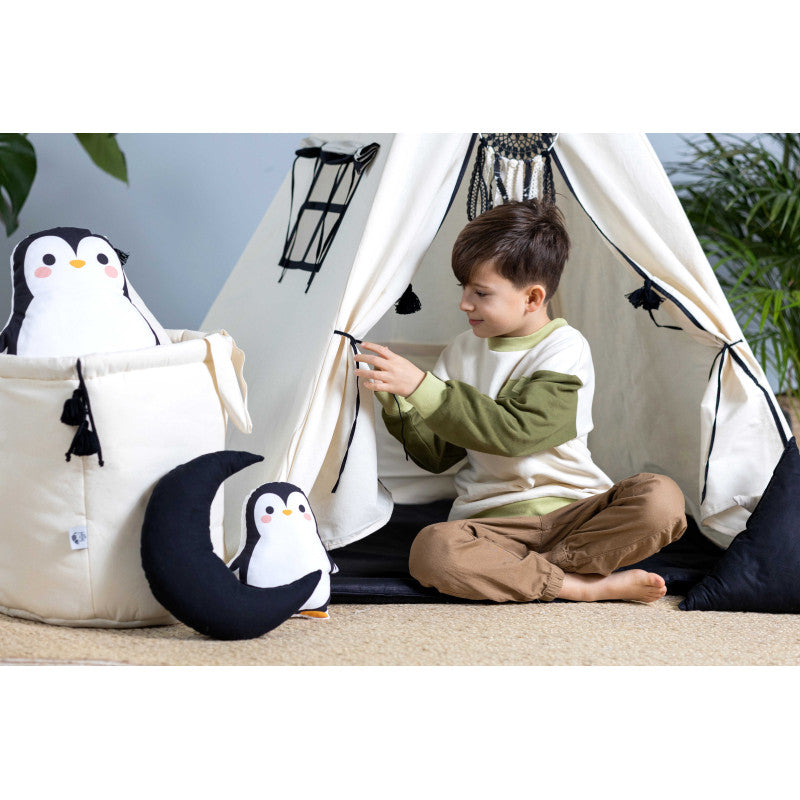 Design4Kids Tipi-Zelt M-Special Set Creamy Coal Penguine- creme